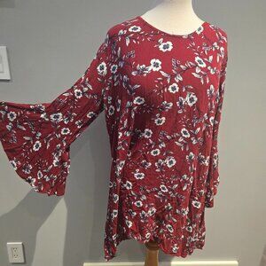George Women’s Floral Bell-Sleeve Tunic Dress | Size XL | Red